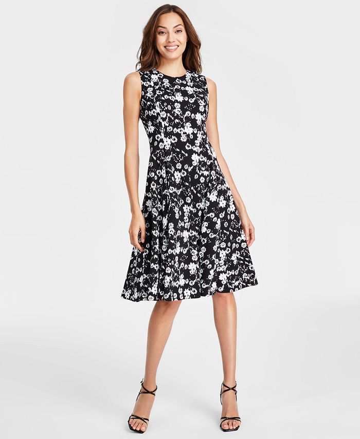 Calvin Klein Women's Printed Jewel-Neck A-Line Dress - Macy's
