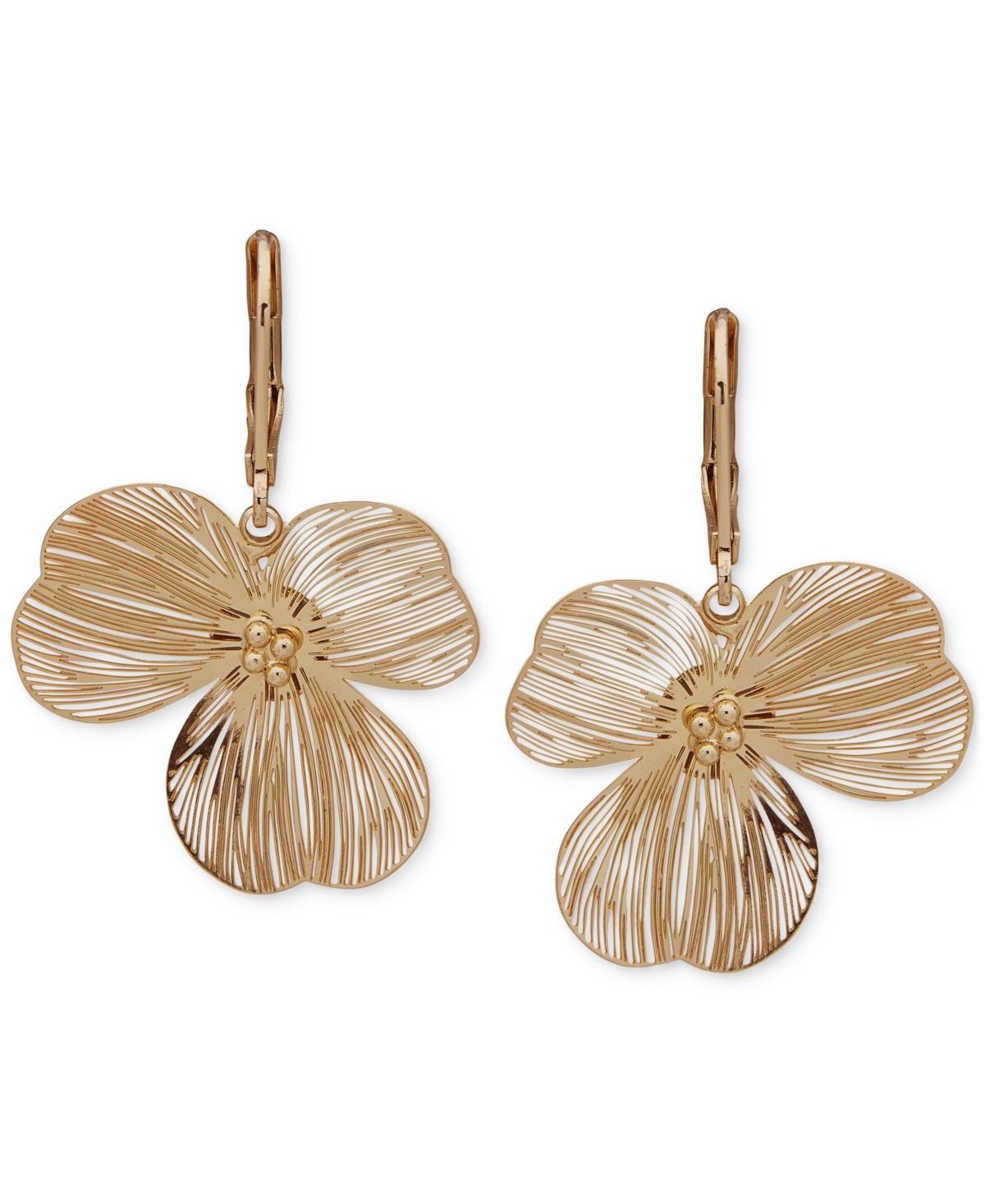 Gold-Tone Open Flower Leverback Drop Earrings - Gold