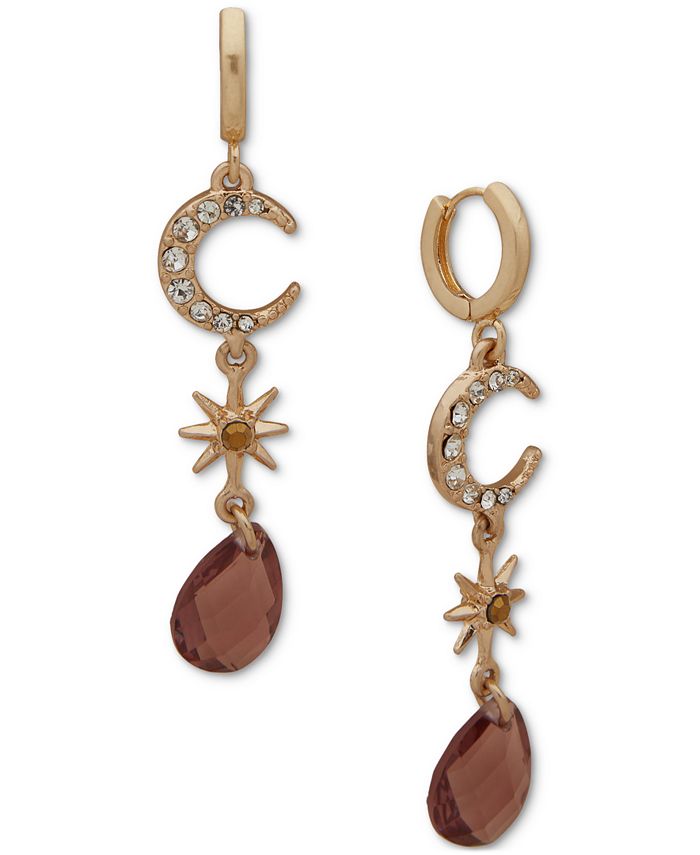 lonna lilly Gold Tone Pav Moon Star Color Stone Charm Hoop
