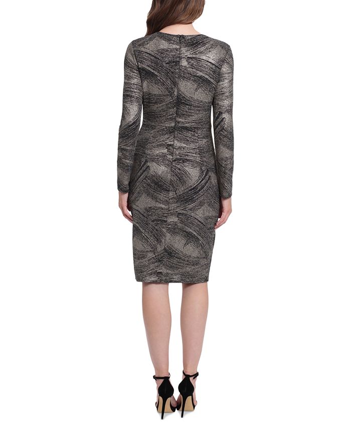 London Times Petite Metallic Long-Sleeve Wrap Dress - Macy's