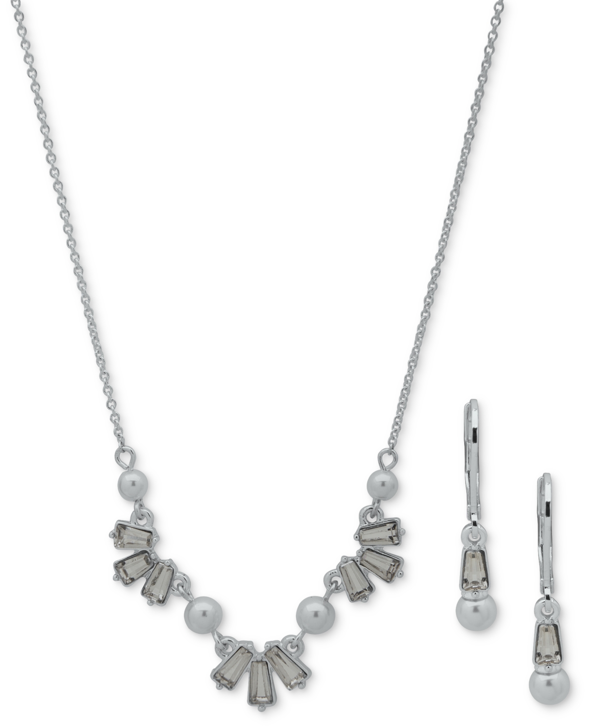 Silver-Tone Crystal & Imitation Pearl Statement Necklace & Drop Earrings Set - Pearl