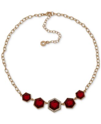 Anne Klein - Gold-Tone Pav&eacute; & Color Hexagon Stone Statement Necklace, 16" + 3" extenderr