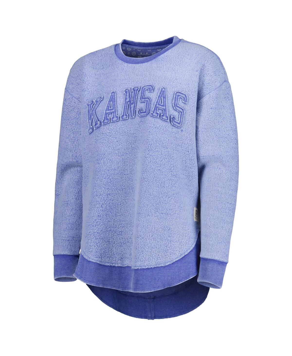 PRESSBOX WOMEN'S PRESSBOX ROYAL KANSAS JAYHAWKS PONCHOVILLE PULLOVER SWEATSHIRT 
