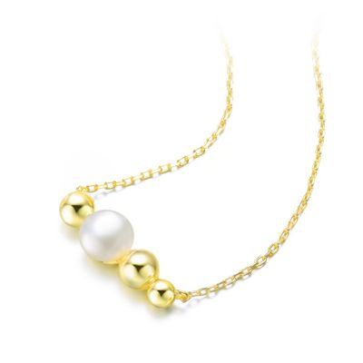 Sterling Silver 14K Gold Plated and 6MM Fresh Water Pearl Necklace