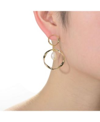 Classy Sterling Silver 14K Gold Plating and Genuine Freshwater Pearl DanglingEarrings