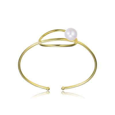 Very Elegant Sterling Silver 14K Gold Plating Genuine Freshwater Pearl Cuff Bracelet