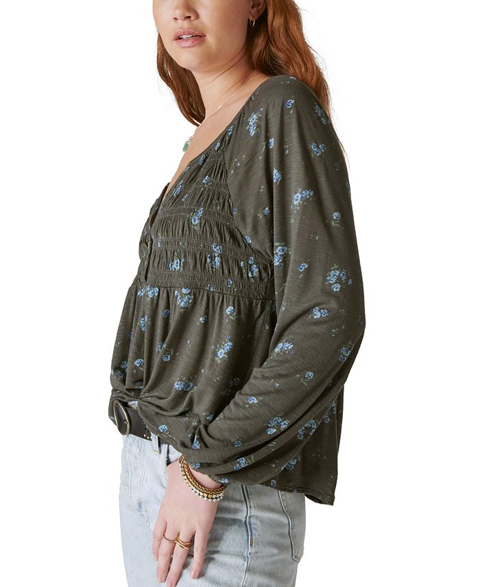 Lucky Brand Women's Floral Lace Edge Top Green Size X-Large main image 0
