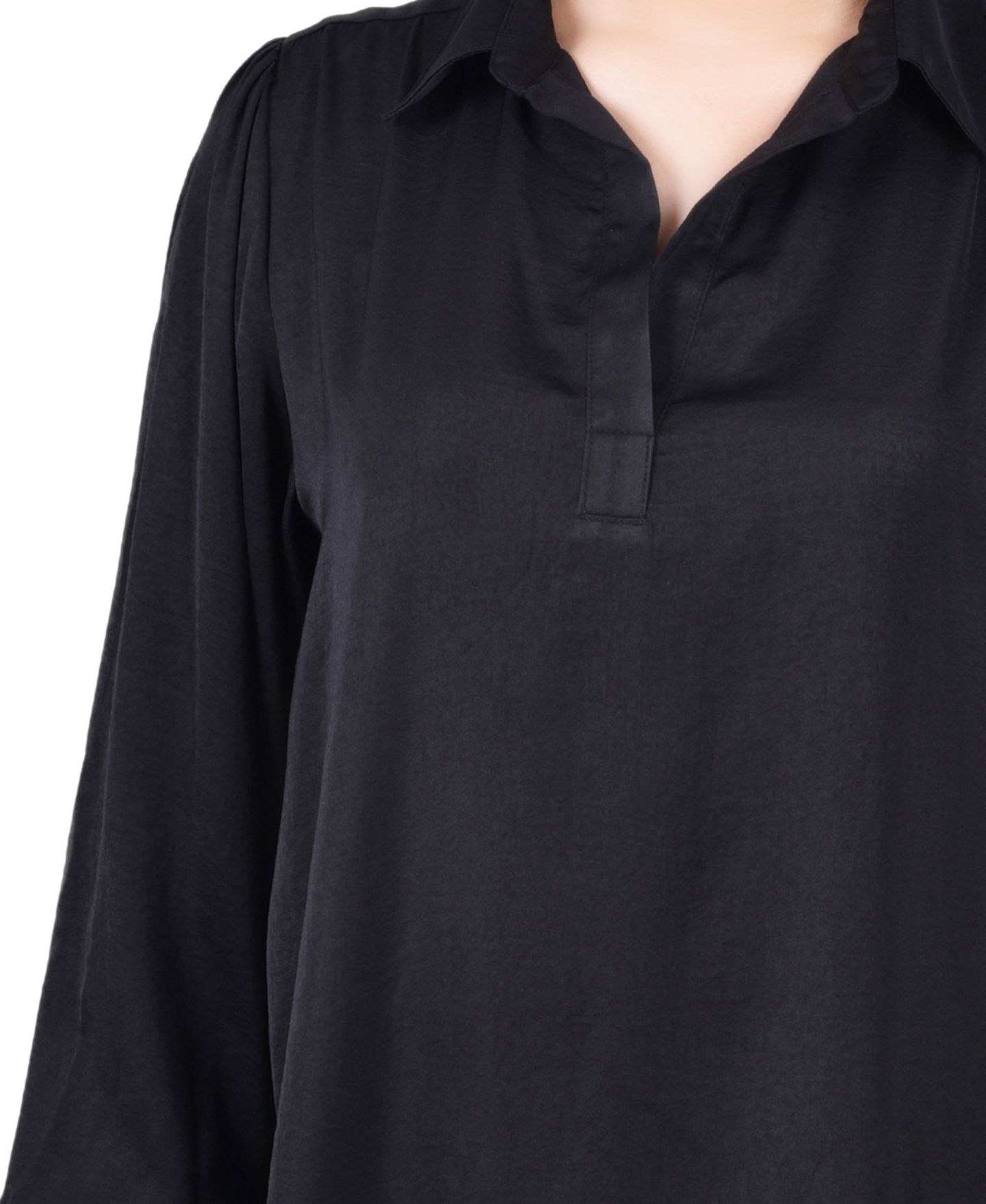 Женская блузка NY Collection Long Puff Sleeve Satin, цвет: Чёрный — фото 4