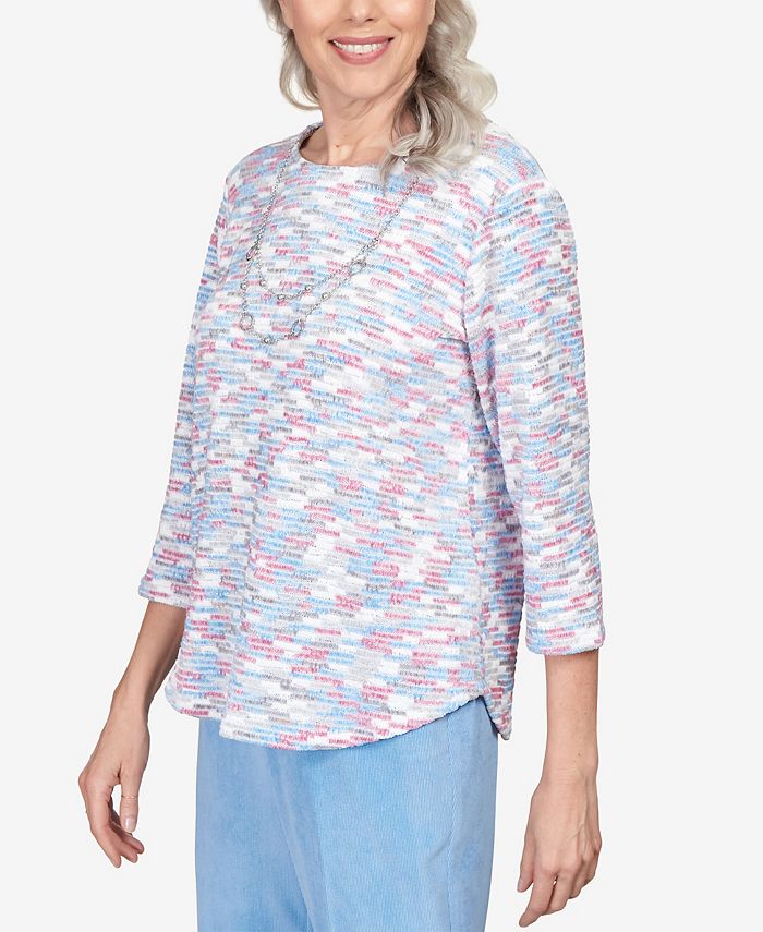 Alfred Dunner Women's Swiss Chalet Space Dye Texture Chenille Knit Top