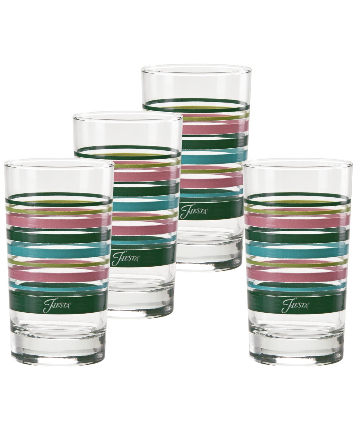 Fiesta Tropical Stripes 7-ounce Juice Glass, Set Of 4 In Jade,turquoise,lemongrass And Peony
