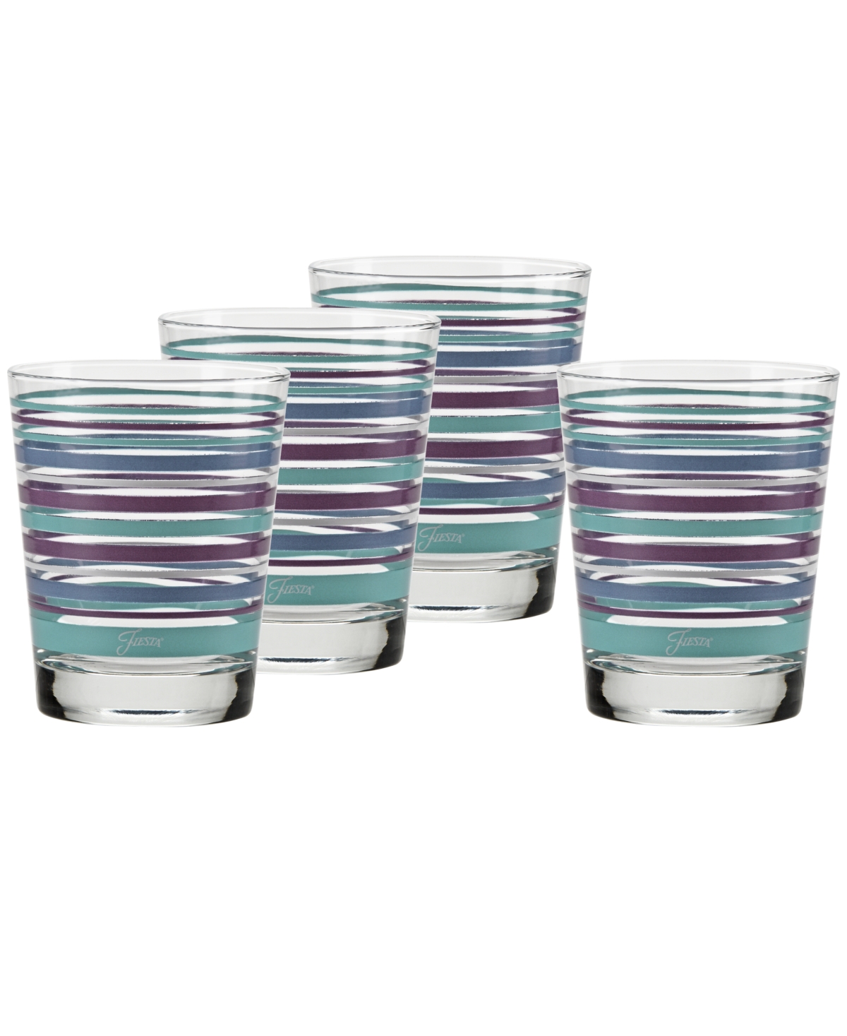 Fiesta Coastal Stripes 15-ounce Tapered Double Old Fashioned (dof) Glass, Set Of 4 In Turquoise,lapis,mulberry And White