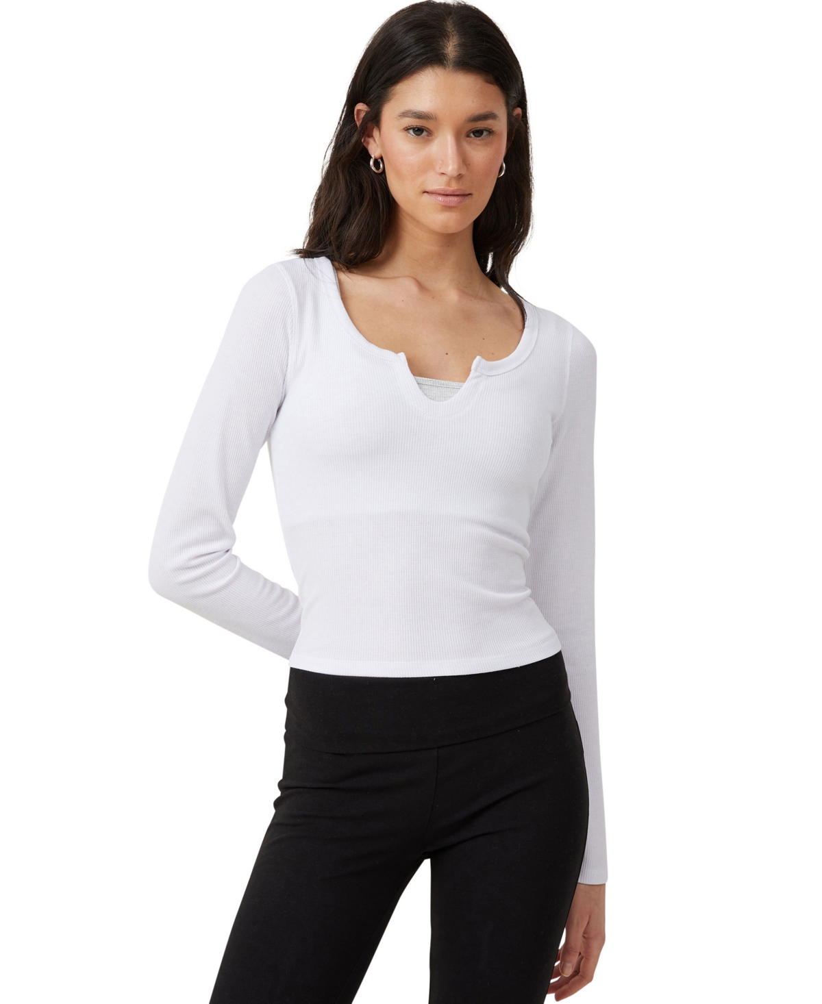 Cotton On Women's Willa Waffle Long Sleeve Top In White