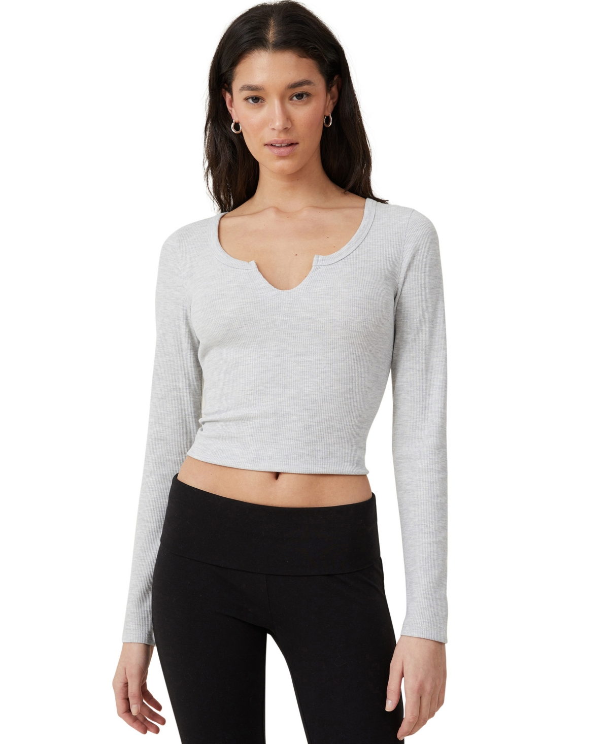 Cotton On Women's Willa Waffle Long Sleeve Top In Gray Marle