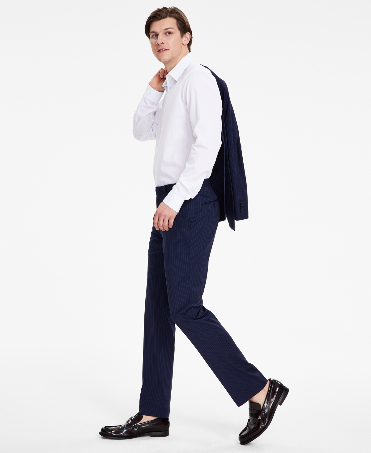 Shop Alfani Men's Navy Slim-fit Stripe Suit Pants, Created For Macy's