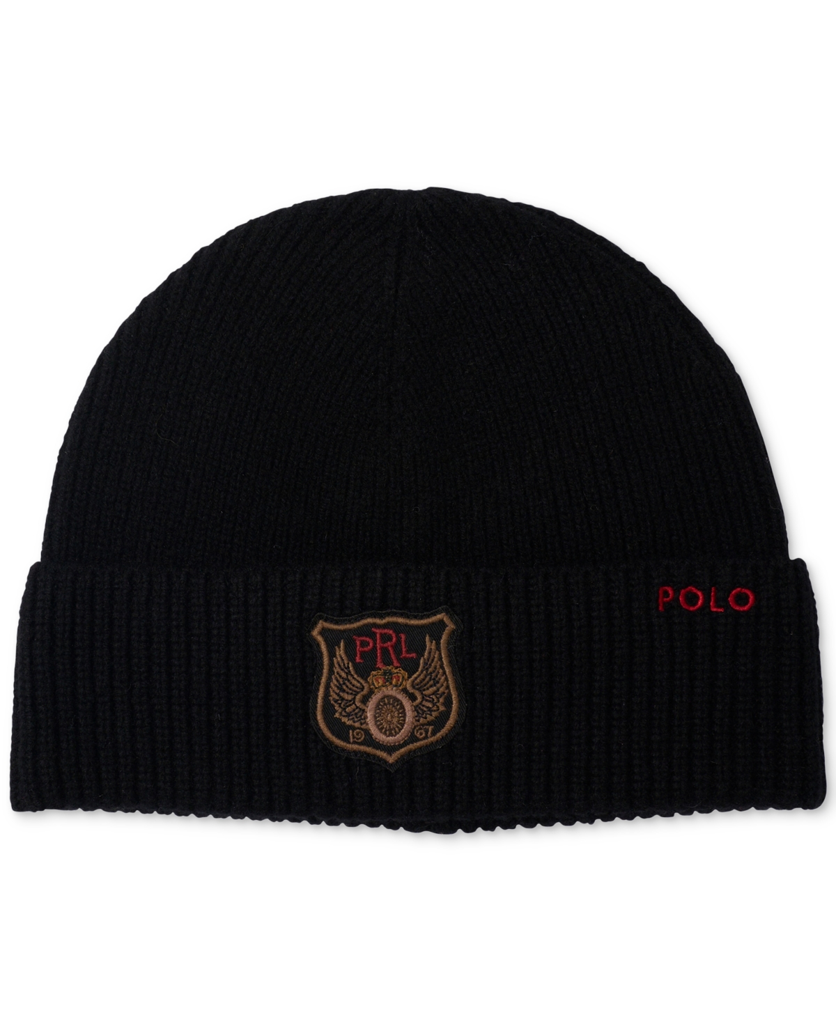 Polo Ralph Lauren Men's Wool Ribbed Patch Beanie In Polo Black