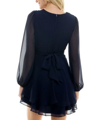 Juniors' Flutter-Sleeve Layered Chiffon Mini Dress