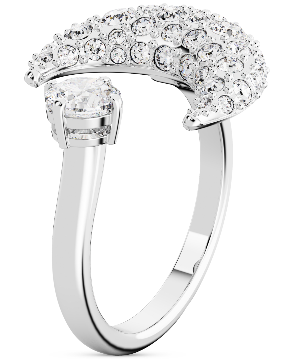 Swarovski Silver-tone Luna Crystal Moon Open Ring In Silver
