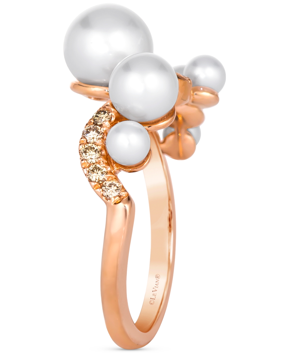Shop Le Vian Vanilla Pearls (3-8mm) & Nude Diamond (3/8 Ct. T.w.) Wavy Ring In 14k Rose Gold In K Strawberry Gold Ring
