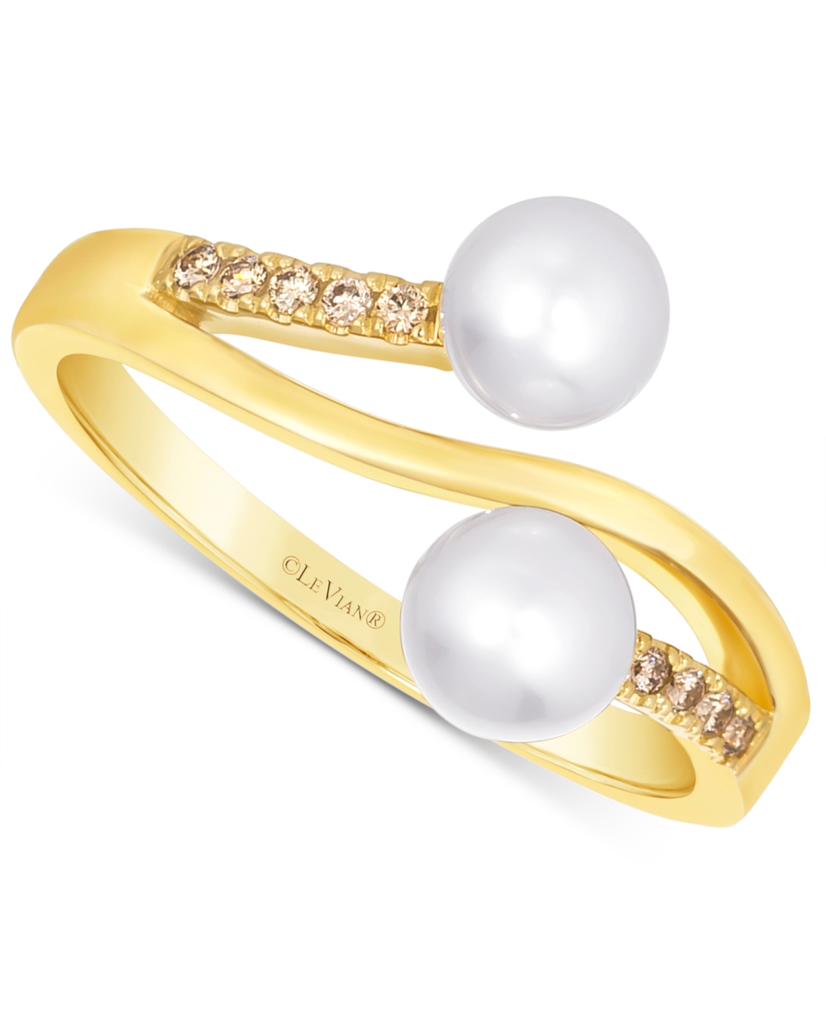 Le Vian Vanilla Pearls (5-6mm) & Nude Diamond (1/20 Ct. T.w.) Bypass Ring In 14k Gold In K Honey Gold Ring