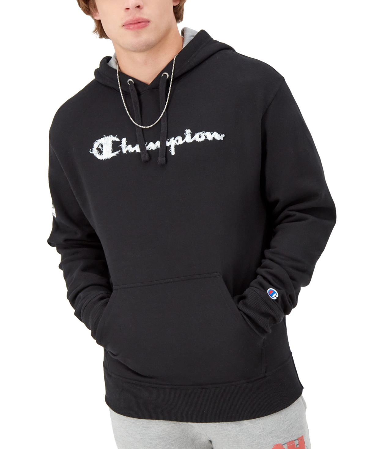 Champion Men's Powerblend Standard-fit Logo-print Fleece Hoodie In Black