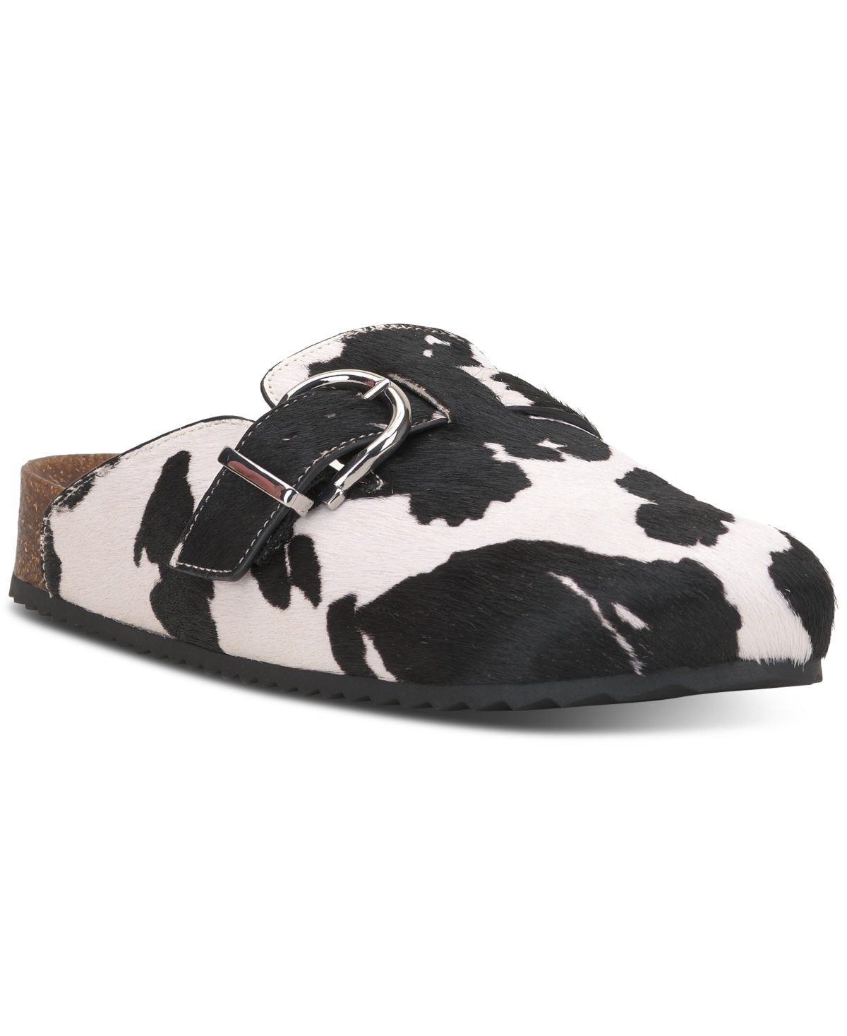 Inc International Concepts Women's Wenna Slip-on Buckled Clogs, Created For Macy's In Black,white Haircalf