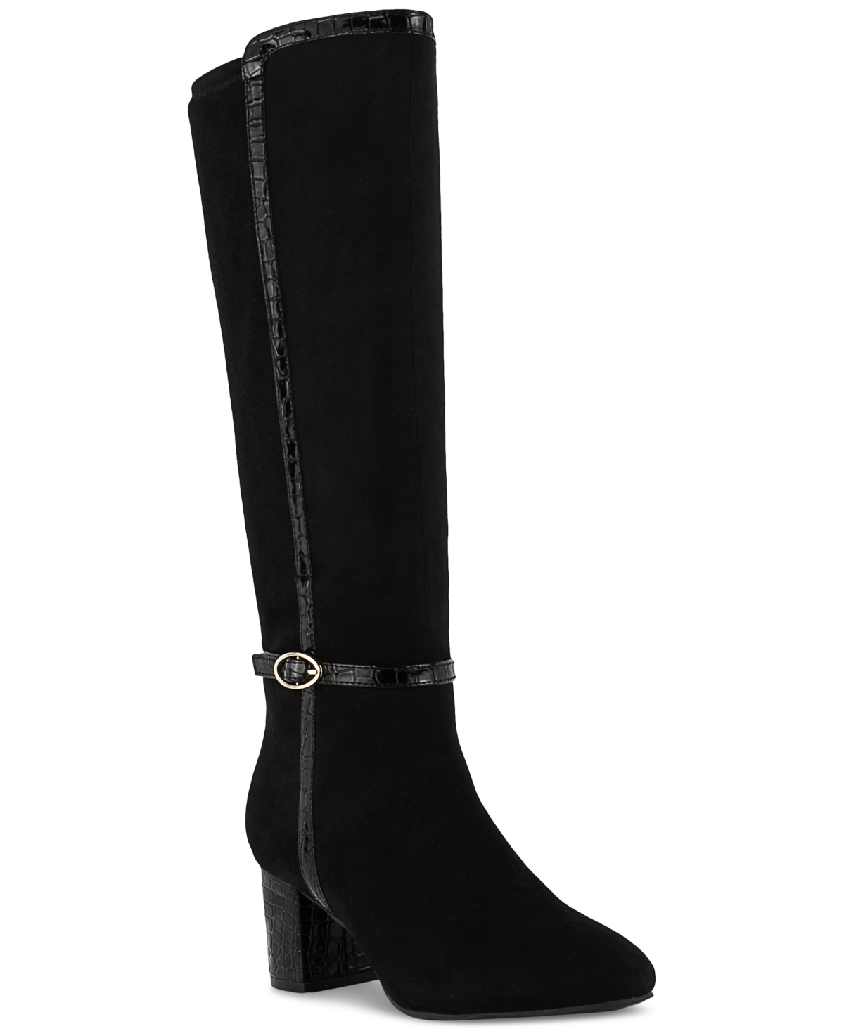 Isalee Buckled Zip Dress Boots, Created for Macy's - Black Micro