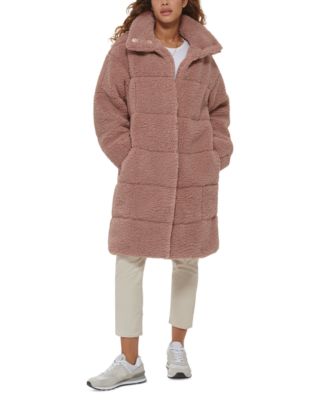Women's Long Sherpa Snap-Closure Teddy Coat