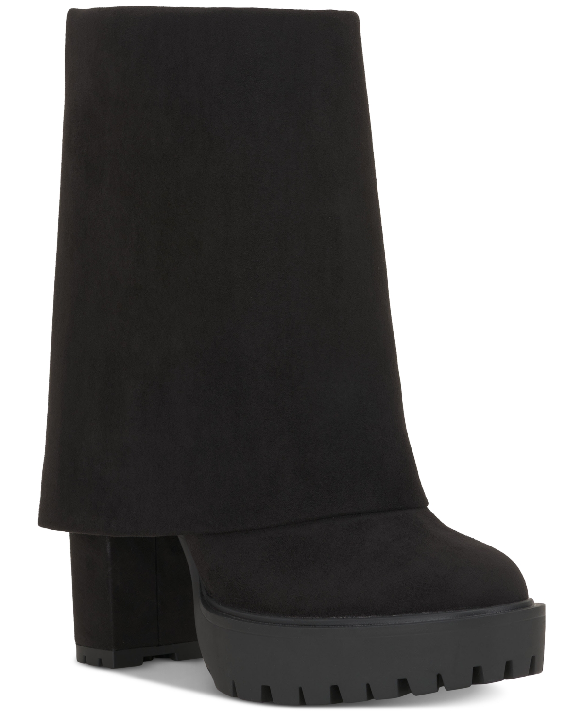 Inc International Concepts Women's Acelina Fold-over Cuffed Dress Booties, Created For Macy's In Black Micro