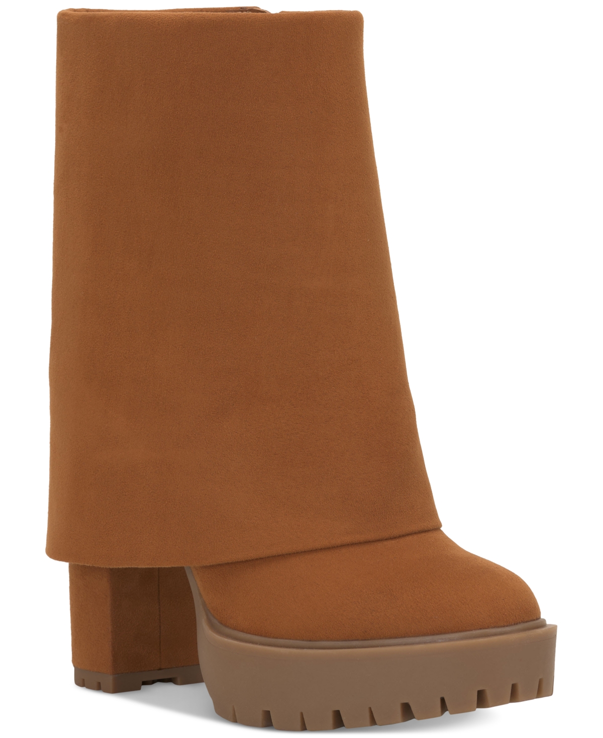 I.n.c. International Concepts Women's Acelina Fold-over Cuffed Dress Booties, Created For Macy's In Cognac Micro
