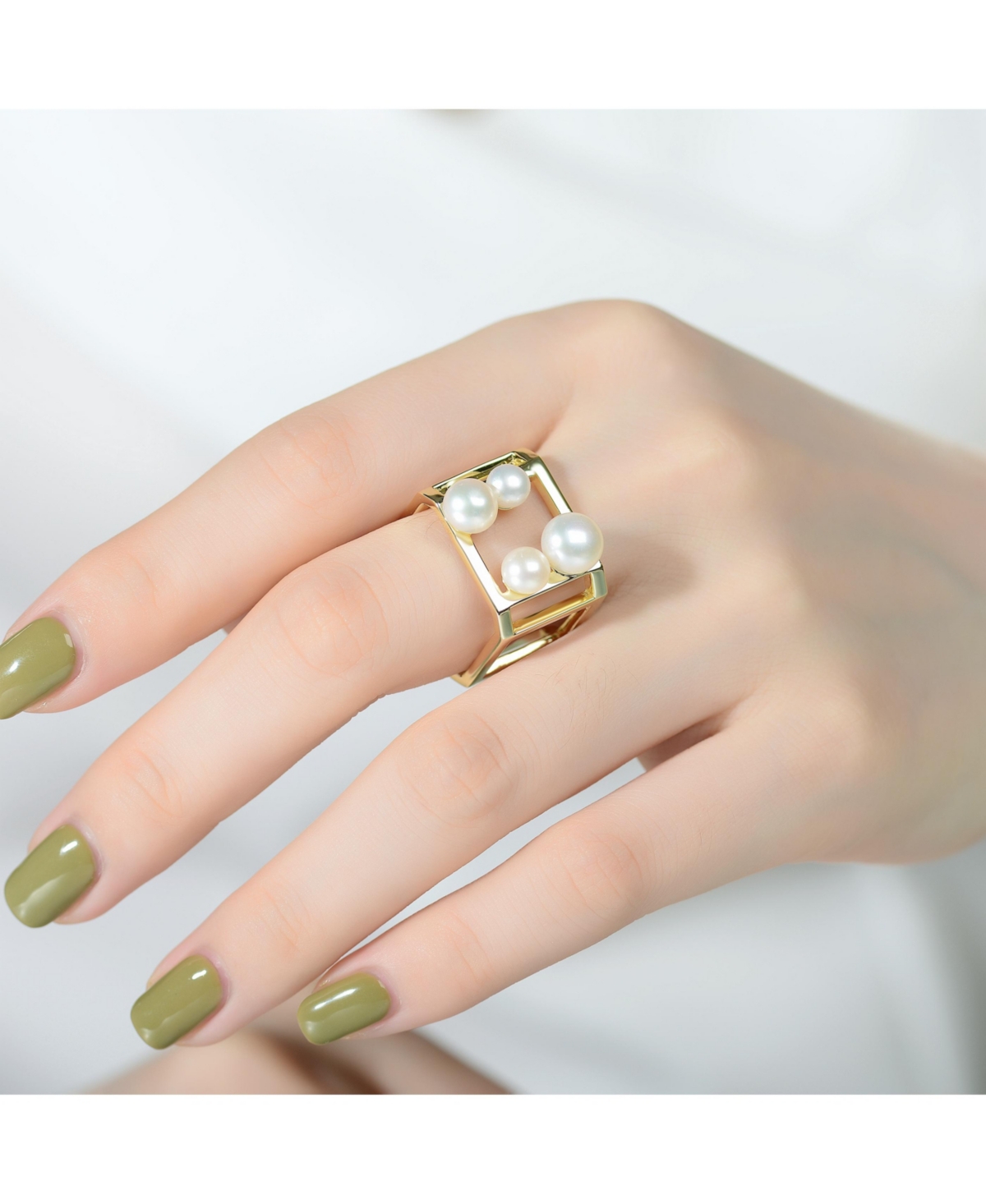 Genevive Sterling Silver 14KPlated 5-7MM Fresh Water Pearls Geometric Ring - Gold