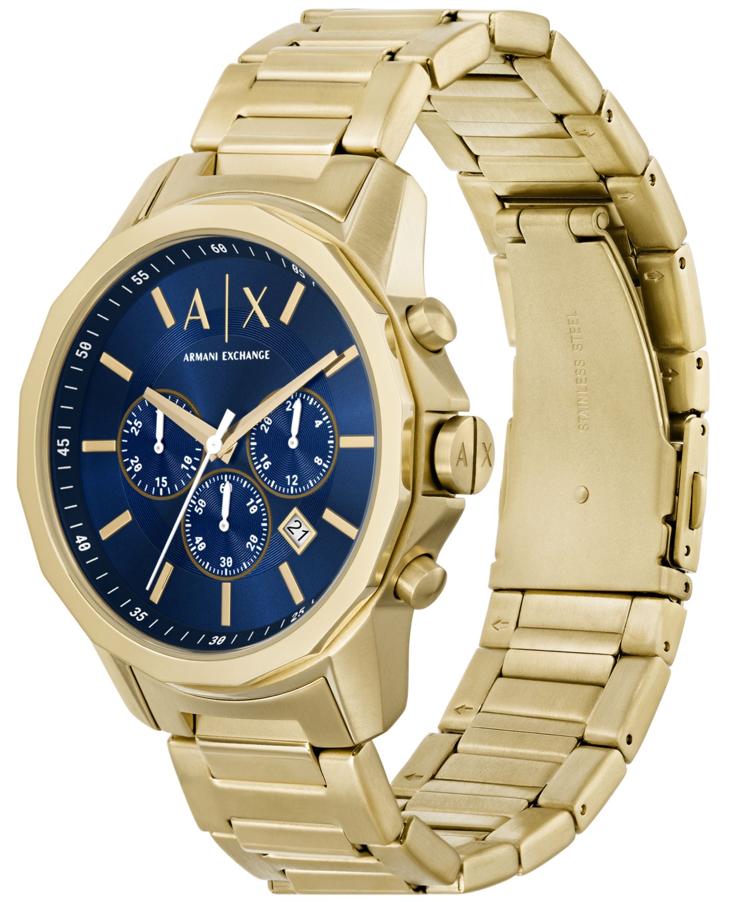 Мужские часы A|X Armani Exchange Chronograph Gold-Tone Stainless Steel Watch 44mm Set, 2 Pieces — фото 4