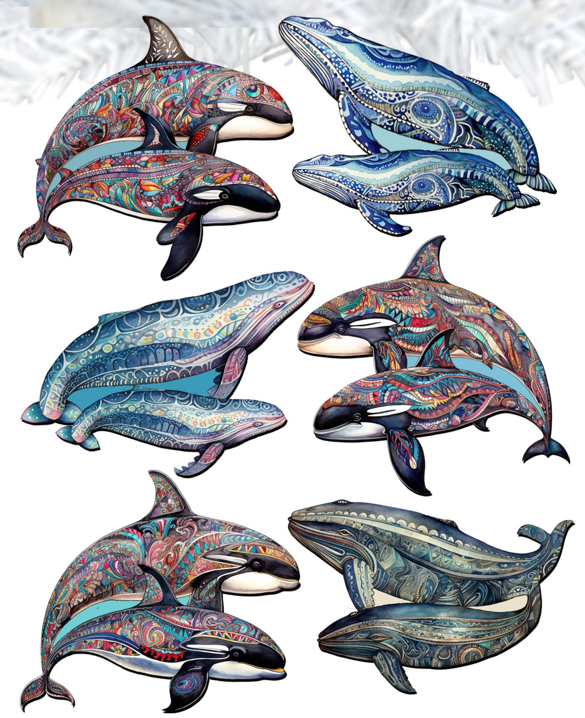 Shop Designocracy Holiday Wooden Clip-on Ornaments Embracing Whales Set Of 6 G. Debrekht In Multi Color
