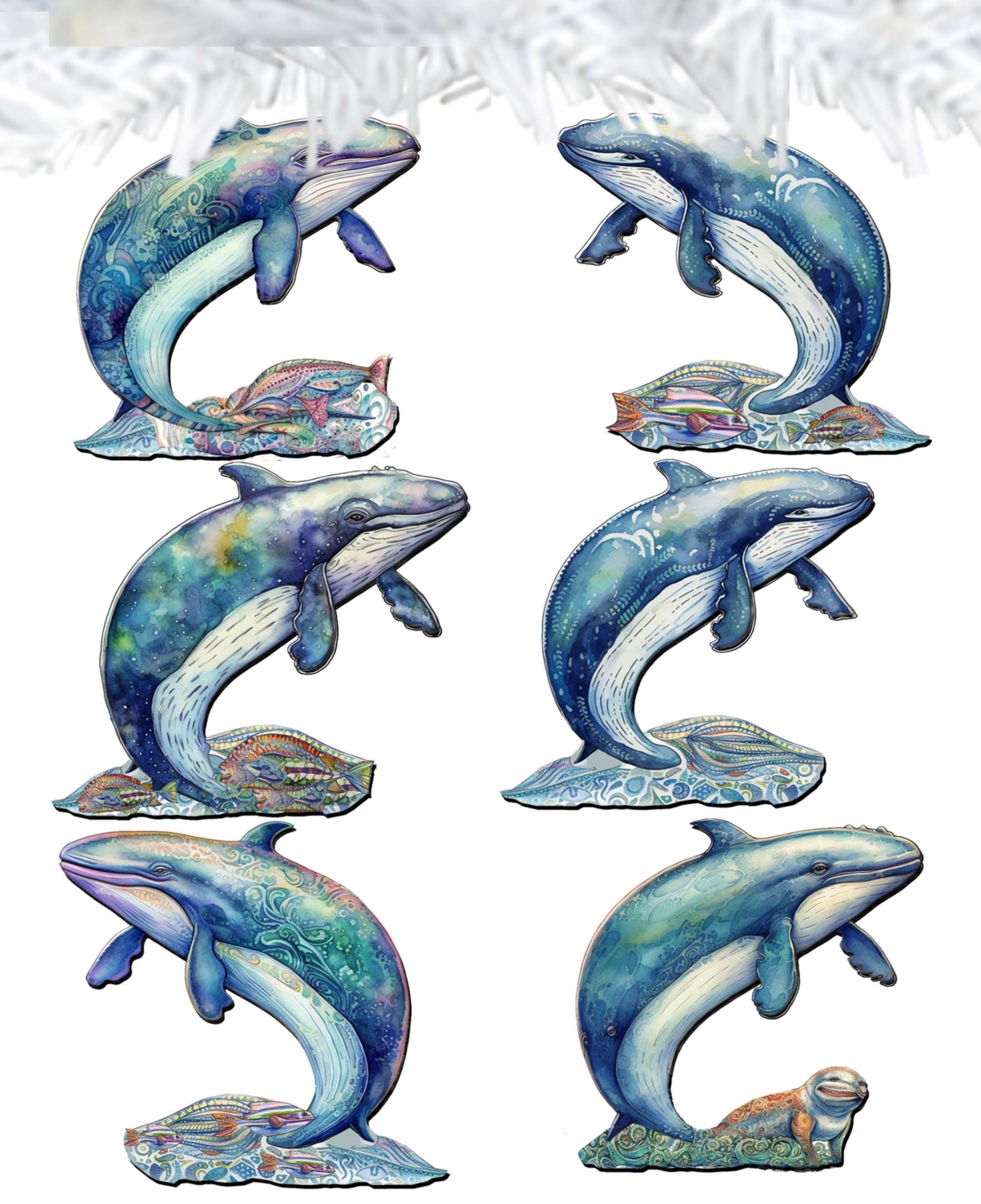 Shop Designocracy Holiday Wooden Clip-on Ornaments Whale's Melody Set Of 6 G. Debrekht In Multi Color