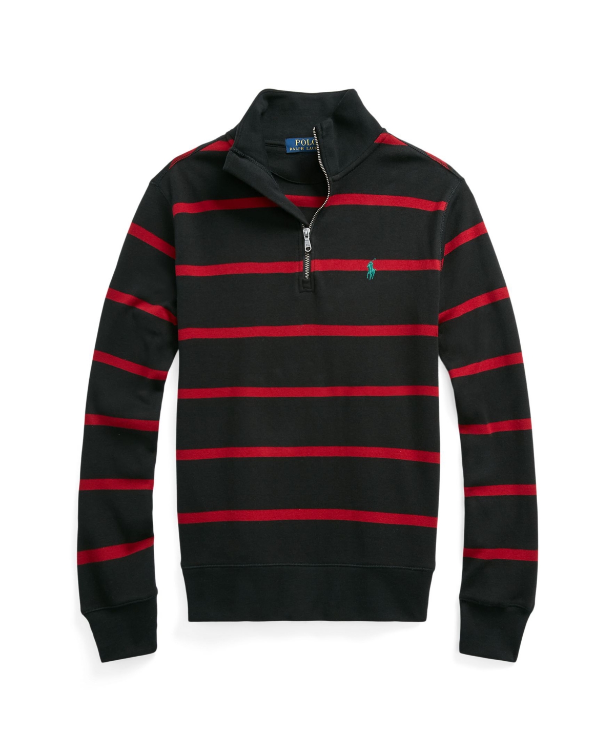 Polo Ralph Lauren Kids' Big Boys Striped Long Sleeves Interlock Pullover Shirt In Polo Black,holiday Red