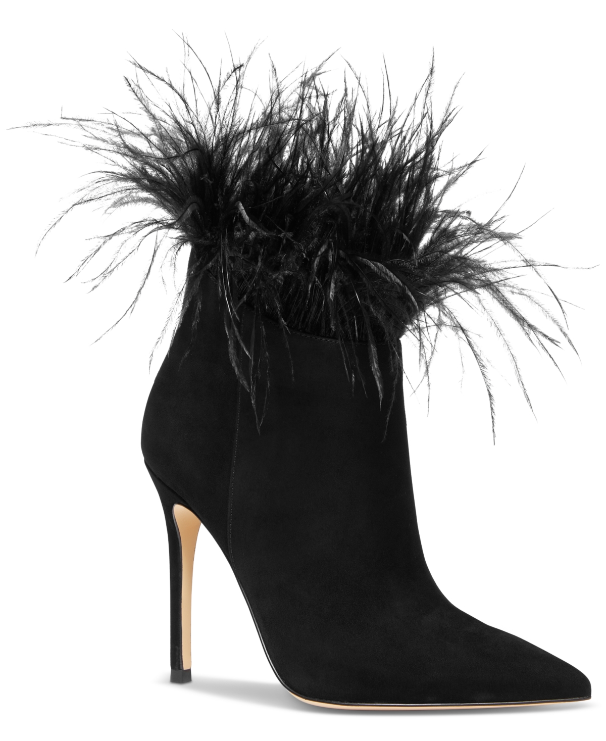 Michael Kors Michael  Women's Whitby Feather Trim Pointed Toe Booties In Black