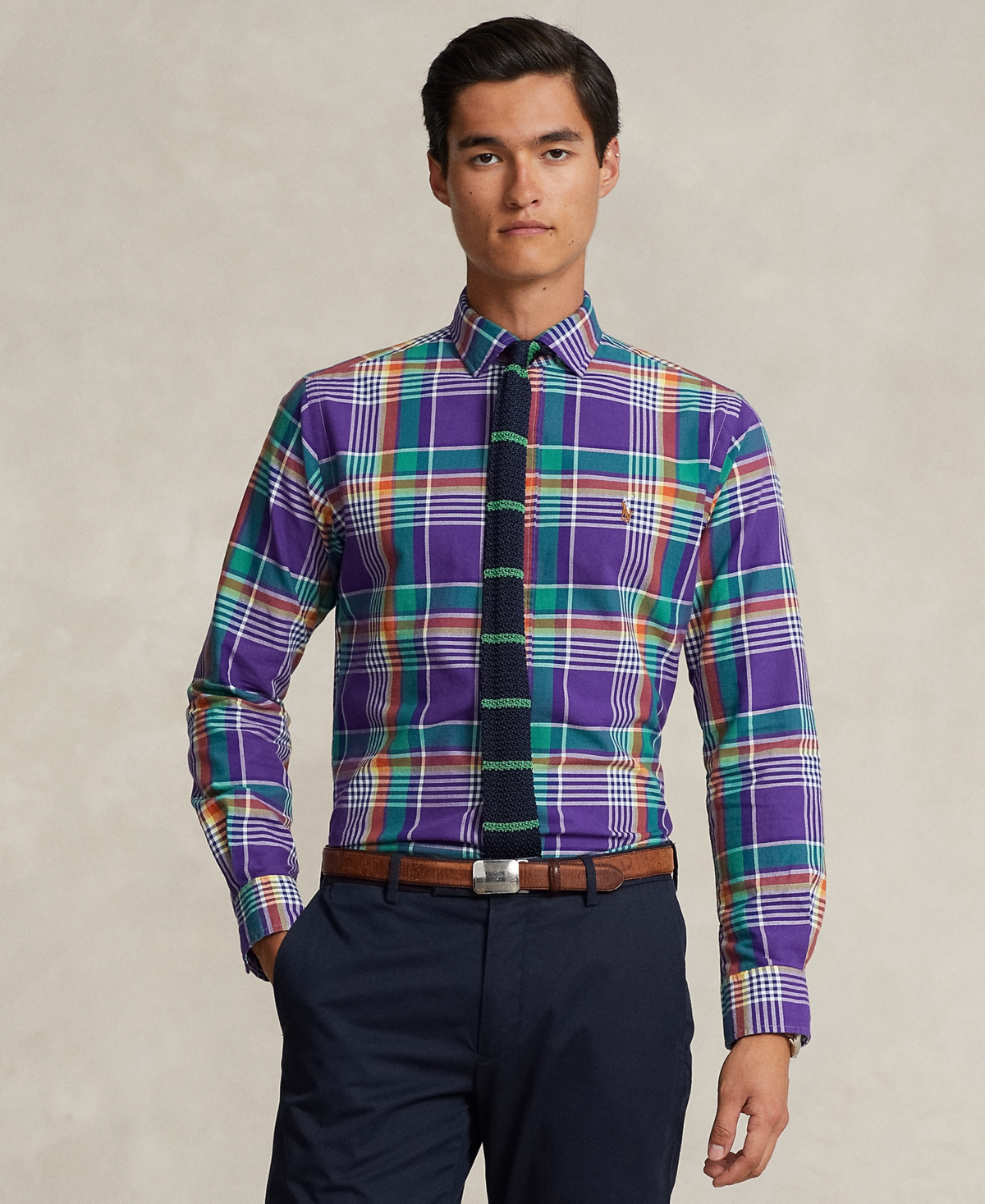 Men's Classic-Fit Plaid Oxford Shirt - Red/Green Multi