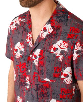 Men's Official Friday the 13th Hawaii Shirt - Halloween Themed Party Shirt - Short Sleeve - Black