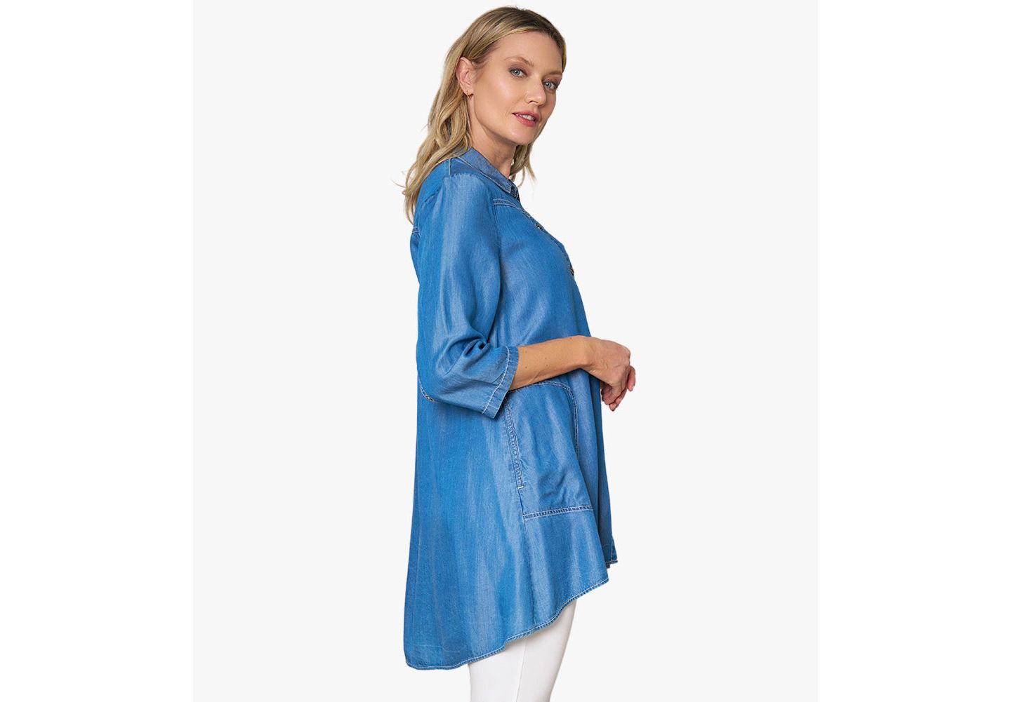 Женский топ Stella Carakasi Collared Quarter Sleeve Button-Front Storyteller Tunic, цвет: Средняя варка — фото 3
