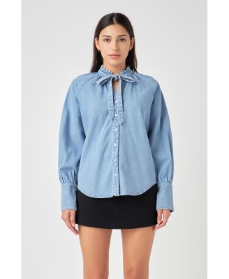 Women's Denim Shirt with Tie