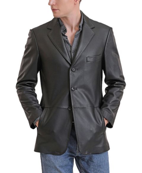 Мужской пиджак BGSD Leroy Three-Button Leather Blazer, цвет: Чёрный