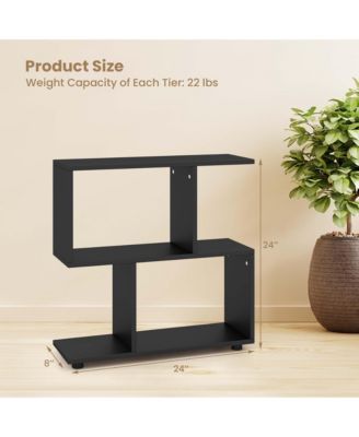 2-Tier Bookshelf Free Standing Wooden Display S-Shaped Shelf Storage Rack