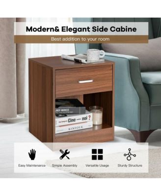 2 Pieces Nightstand with Storage Drawer and Cabinet