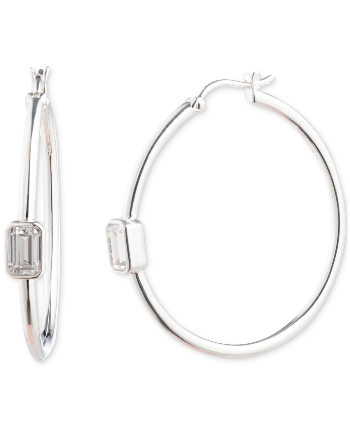 Lauren Ralph Lauren Cubic Zirconia Polished Medium Hoop Earrings in Sterling Silver, 1.52" - Sterling Silver
