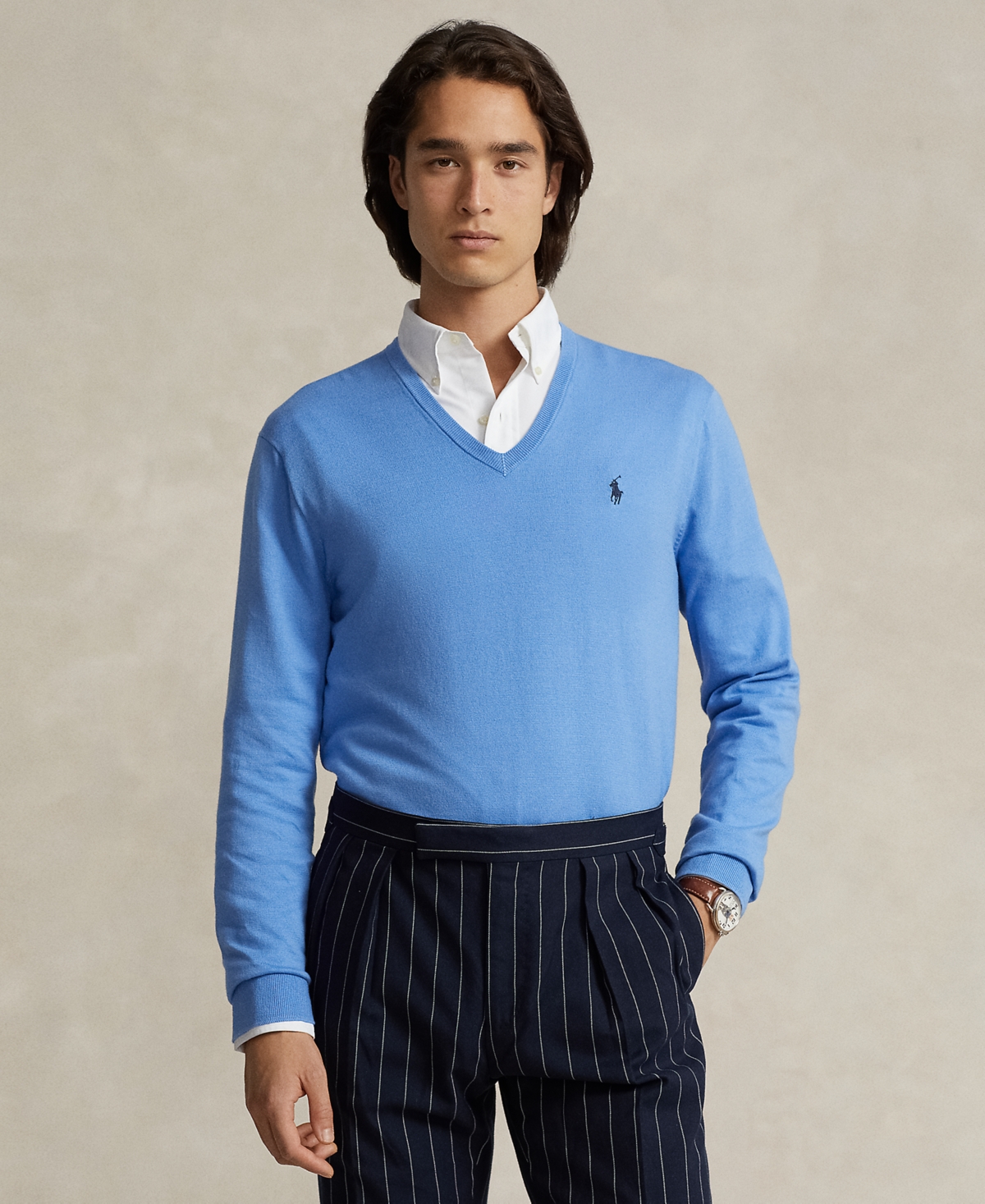 Polo Ralph Lauren Men's Cotton V-neck Sweater In Summer Blue