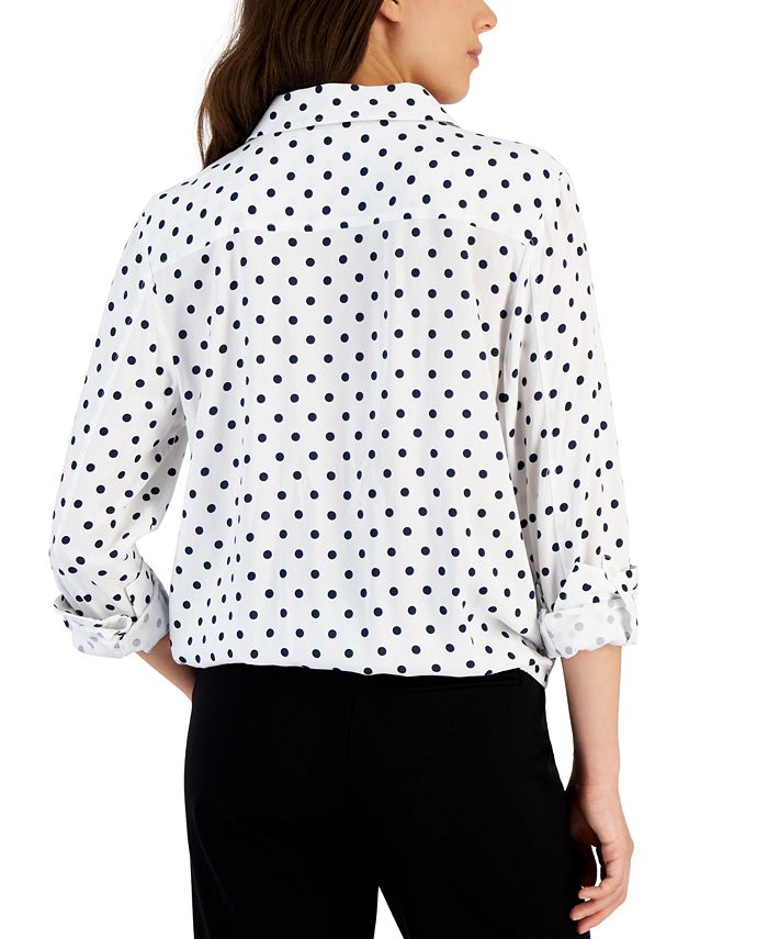 Tommy Hilfiger Women's Blouse Pintuck Polka Dot White Size M