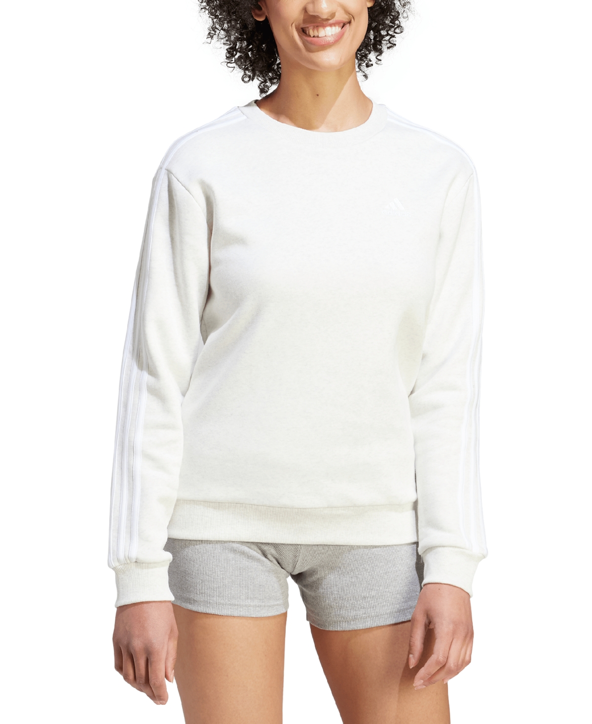 Adidas Originals Women's 3-stripe Cotton Fleece Crewneck Sweatshirt In Off White Mel,white
