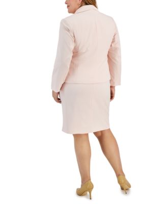 Plus Size Tonal-Check-Print 3-Button Skirt Suit Set