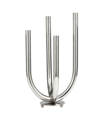 The Novogratz Silver Stainless Steel Metal Abstract U-Shaped Candelabra, 8" x 8" x 15"