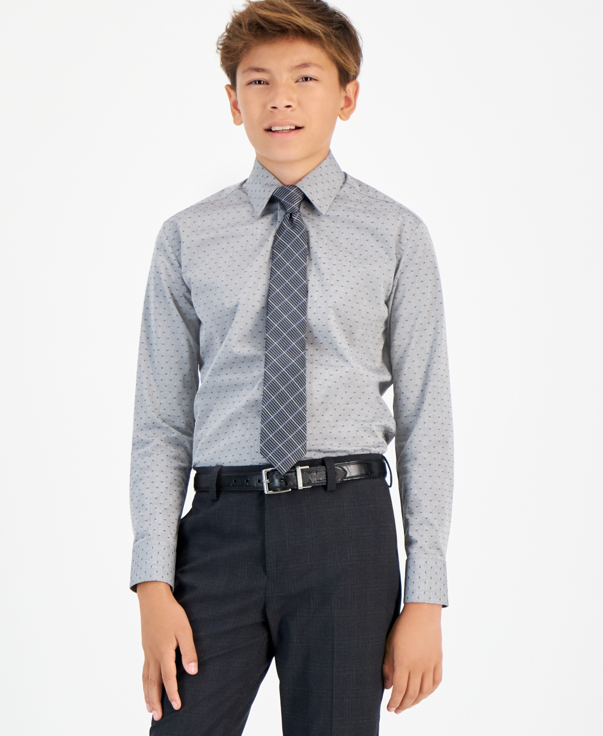Kenneth Cole Reaction Kids' Big Boys Classic Fit Dress Shirt In Gray,black