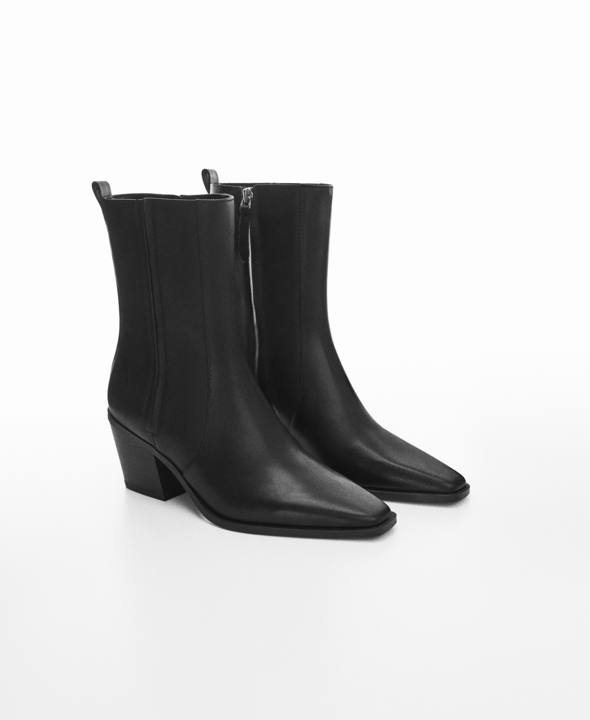 Mango Heel Leather Ankle Boot Black In Black